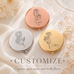 Engraved Birth Month Flower Compact Mirror