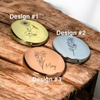 Engraved Birth Month Flower Compact Mirror