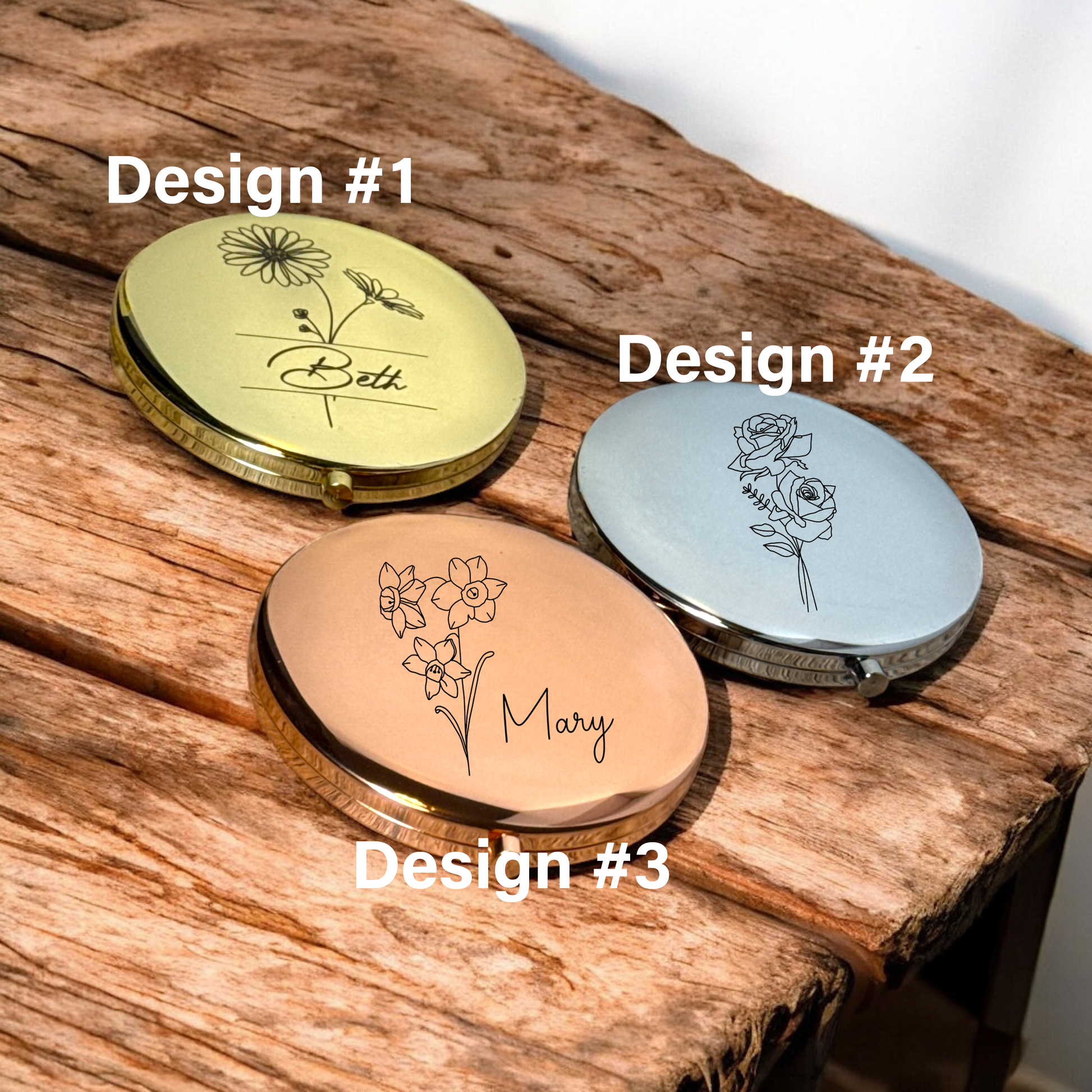 Engraved Birth Month Flower Compact Mirror