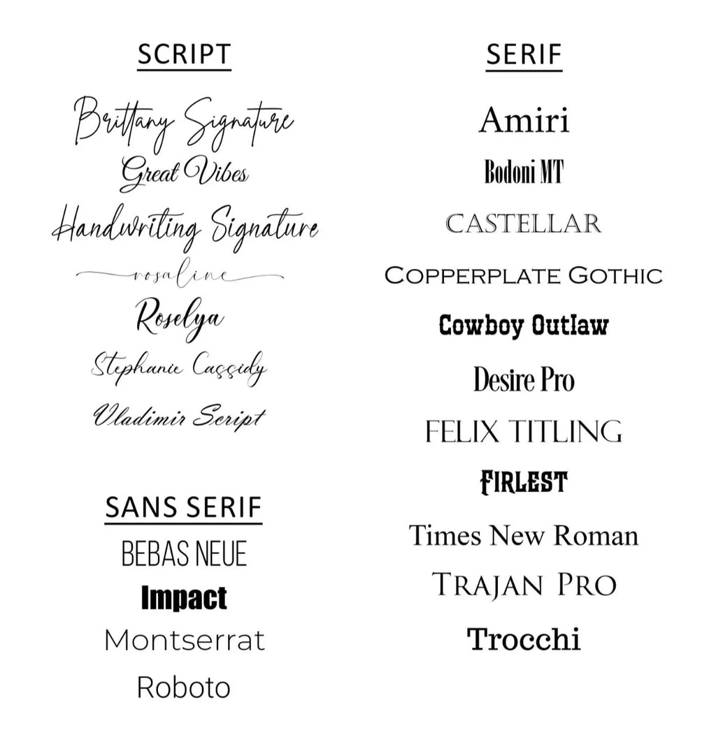 custom coasters font options for personalized engraving