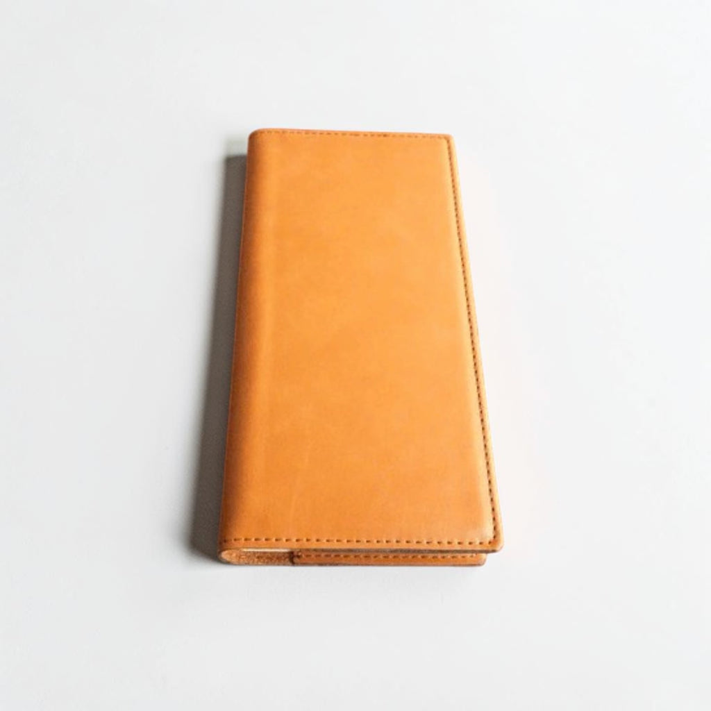 Saddle Tan leatherette tally book cover with black engraving