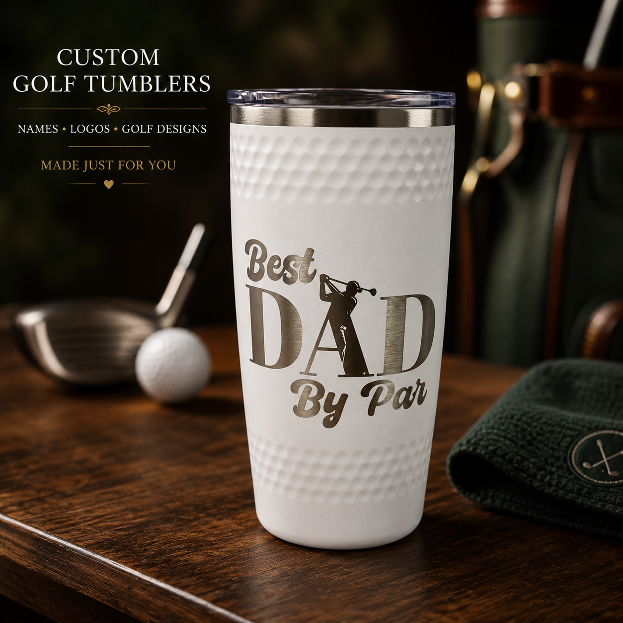 Dimpled Golf Ball Engraved Tumbler | 20oz Polar Camel Stainless Steel Cup with Golf Texture, Custom Laser Engraved Gift
