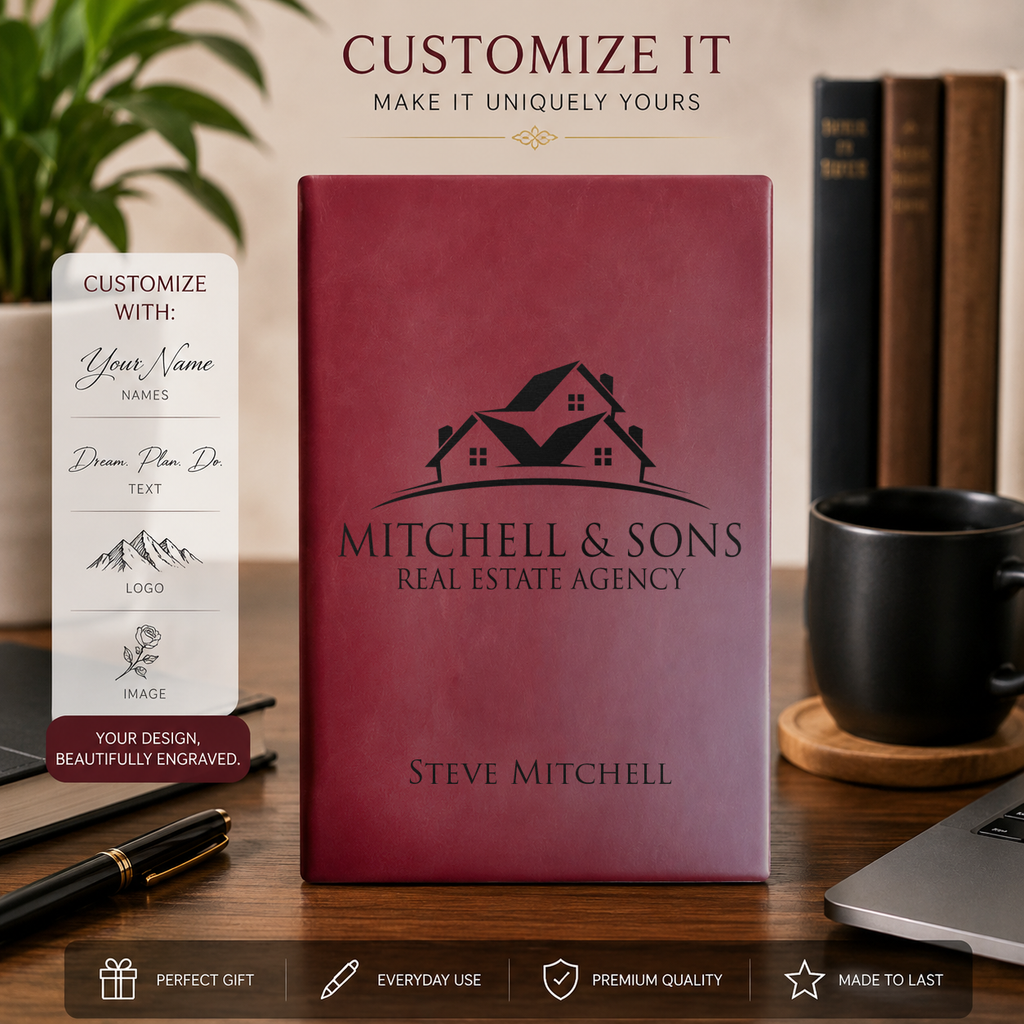 custom notebook with engraved leatherette cover