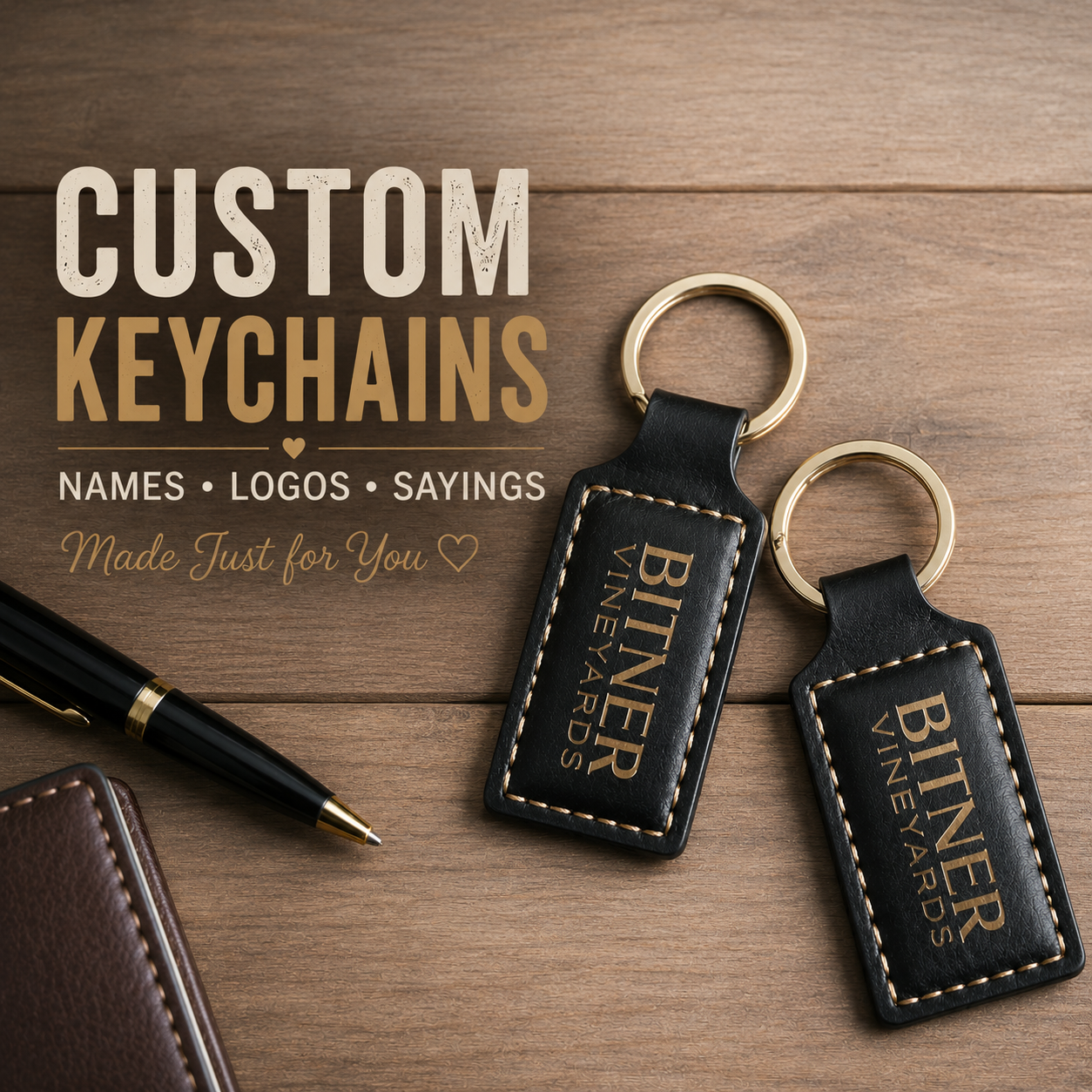 Custom Engraved Premium Leatherette Keychains