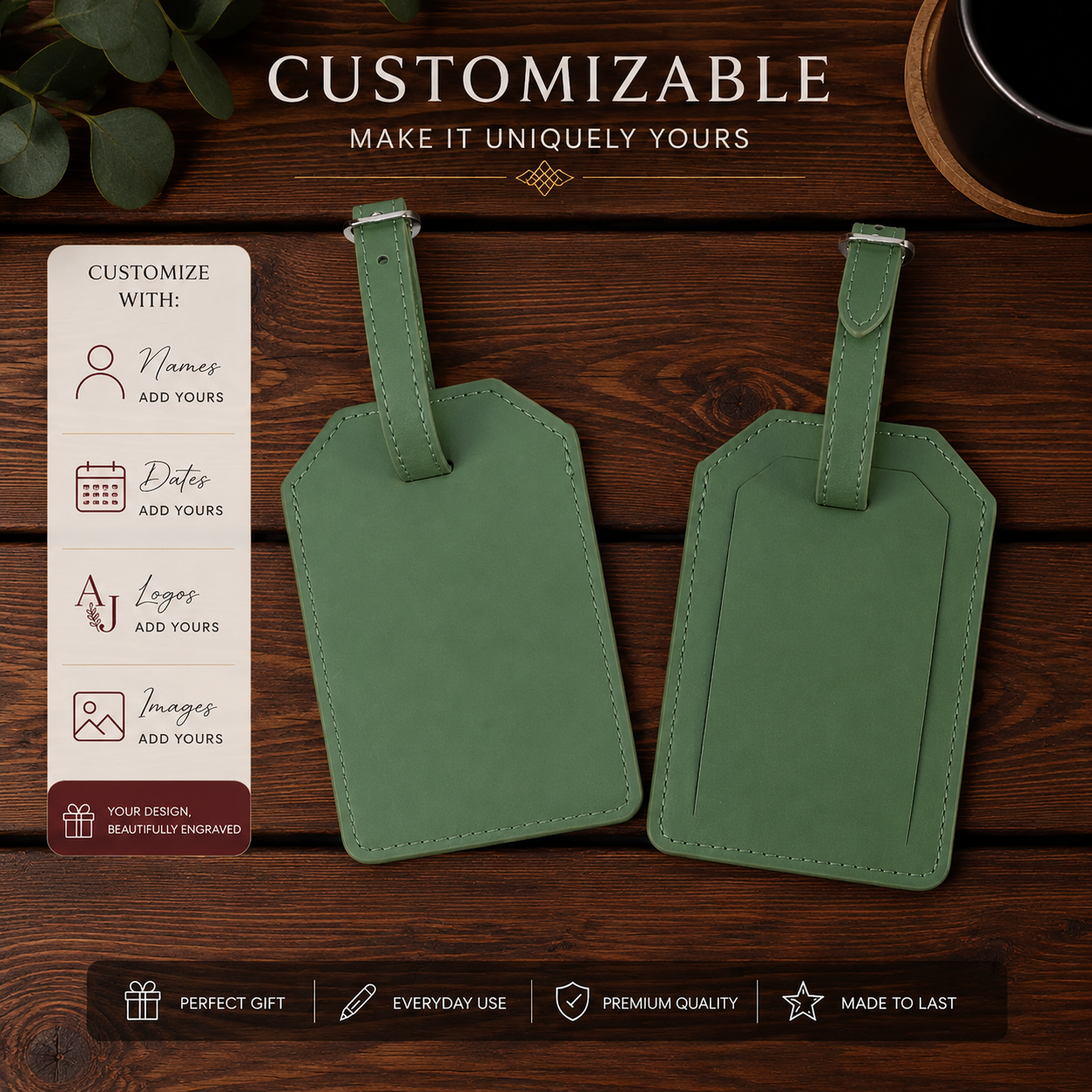 Personalized Laserette® Luggage Tag | Vegan Leather Travel Tag