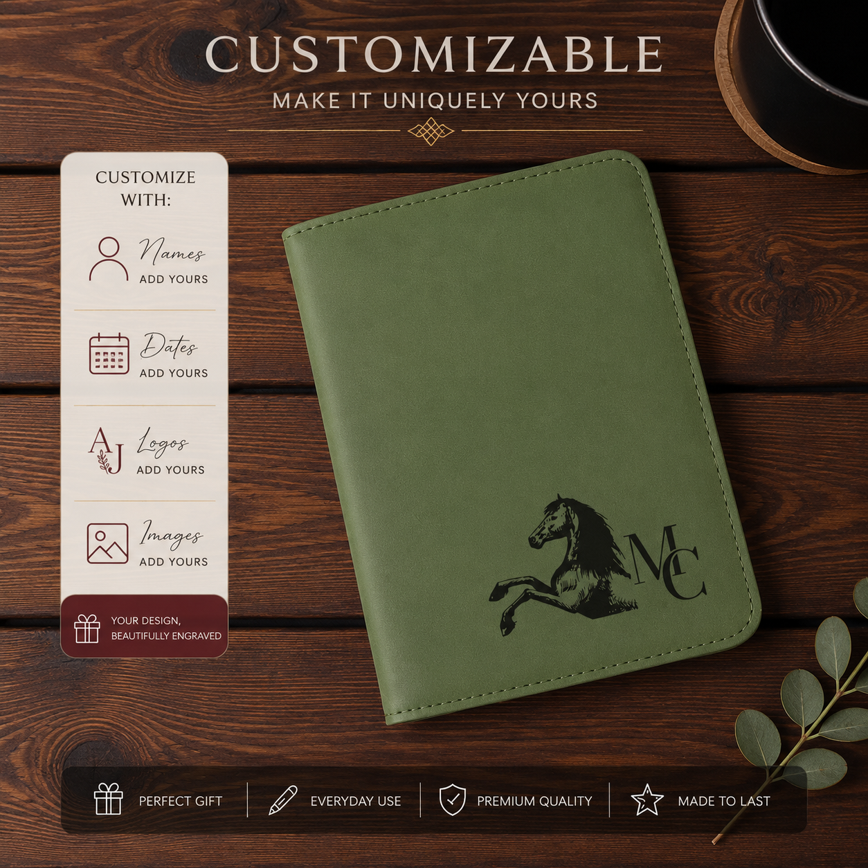 passport holder personalized with custom engraving
