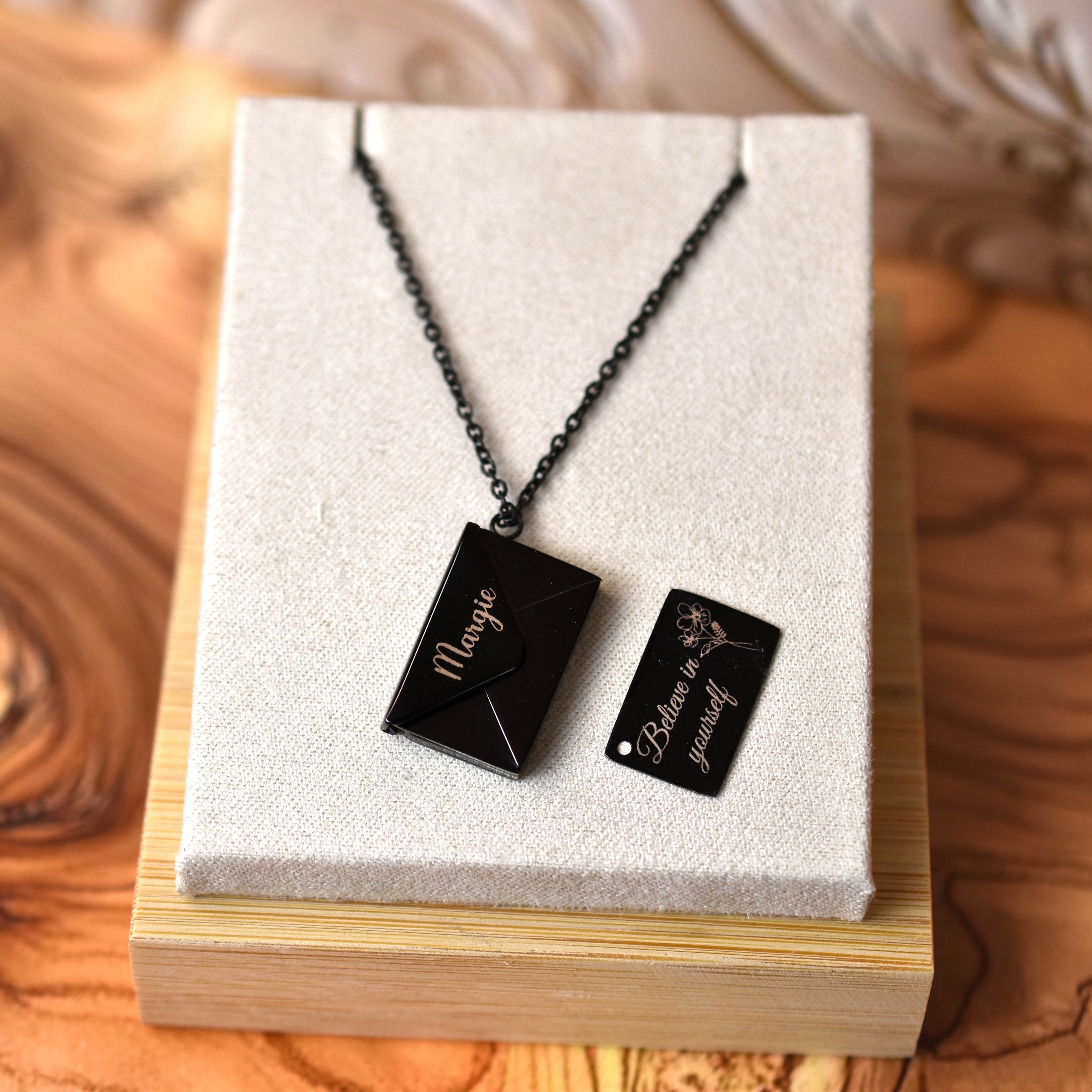 Custom Engraved Secret Letter Envelope Necklace