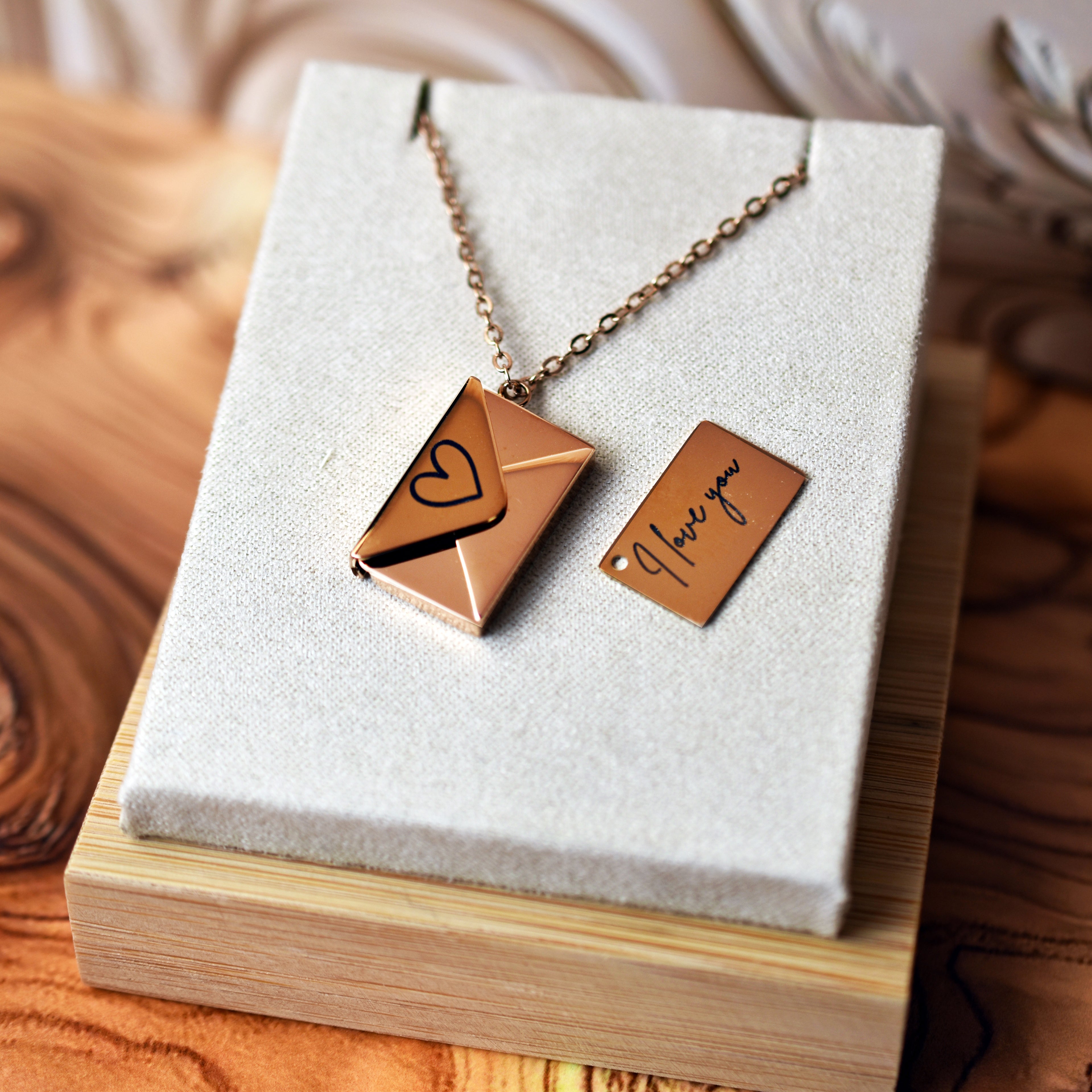 Custom Engraved Secret Letter Envelope Necklace