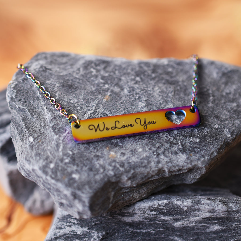 Custom Stainless Steel Bar Necklace with Heart Cutout