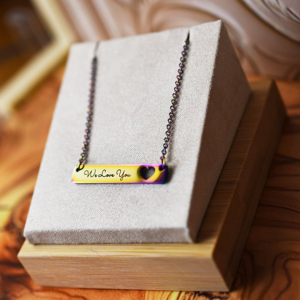 Custom Stainless Steel Bar Necklace with Heart Cutout