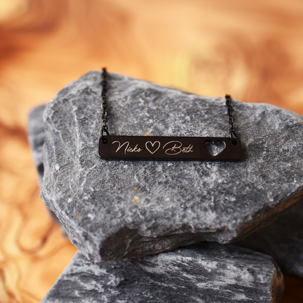 Custom Stainless Steel Bar Necklace with Heart Cutout