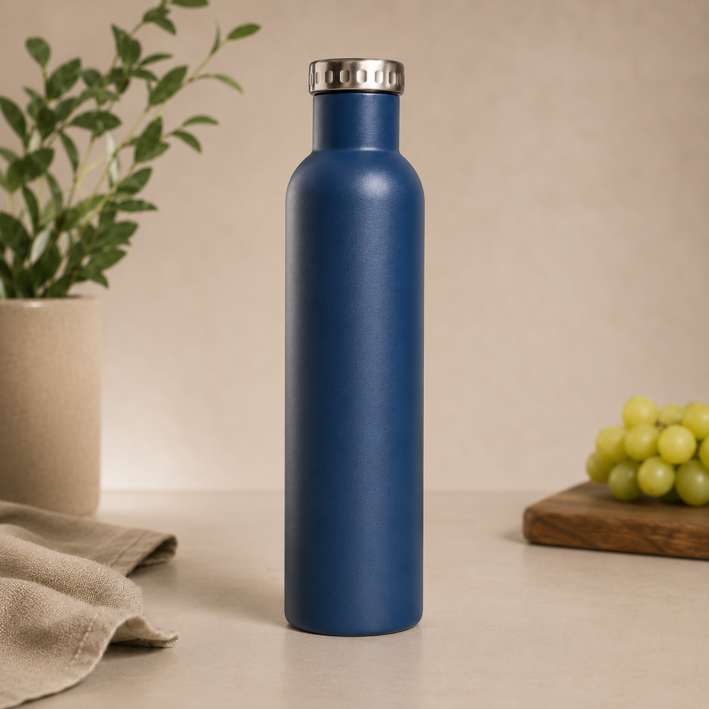 wine growler in denim with custom engraving