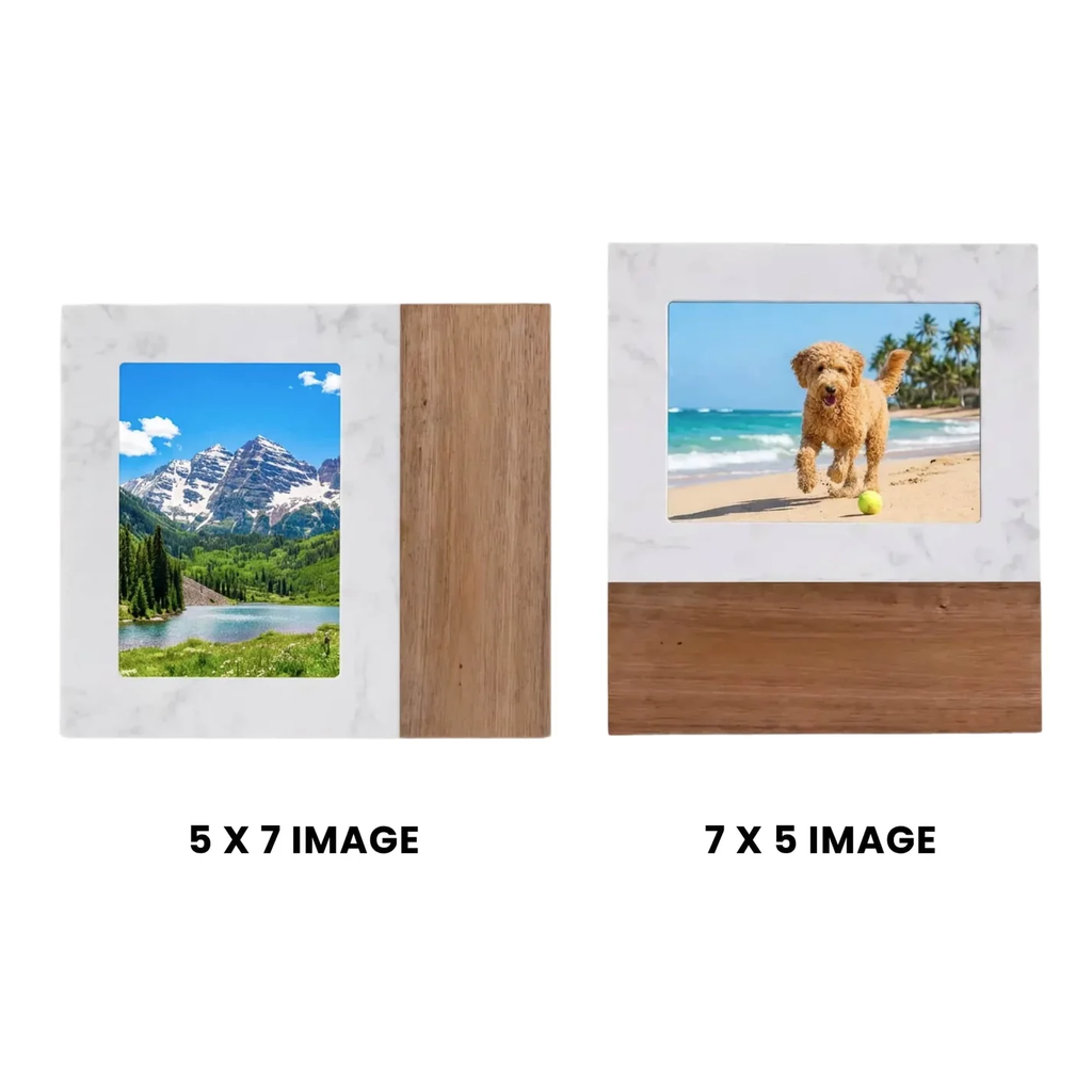 Personalized Marble & Acacia Wood Picture Frame | 5x7