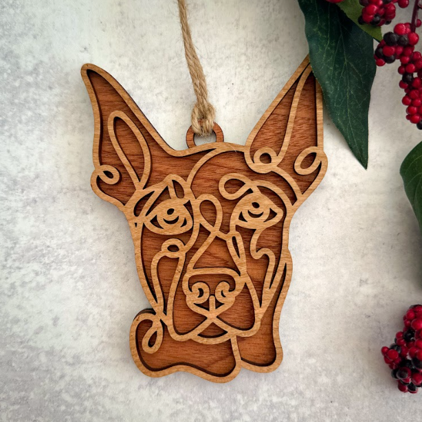 Line Art Dog Ornament – 108 Breeds with Optional Name Bone