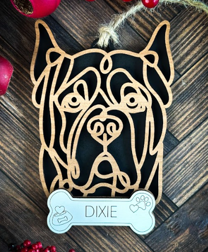 Line Art Dog Ornament – 108 Breeds with Optional Name Bone