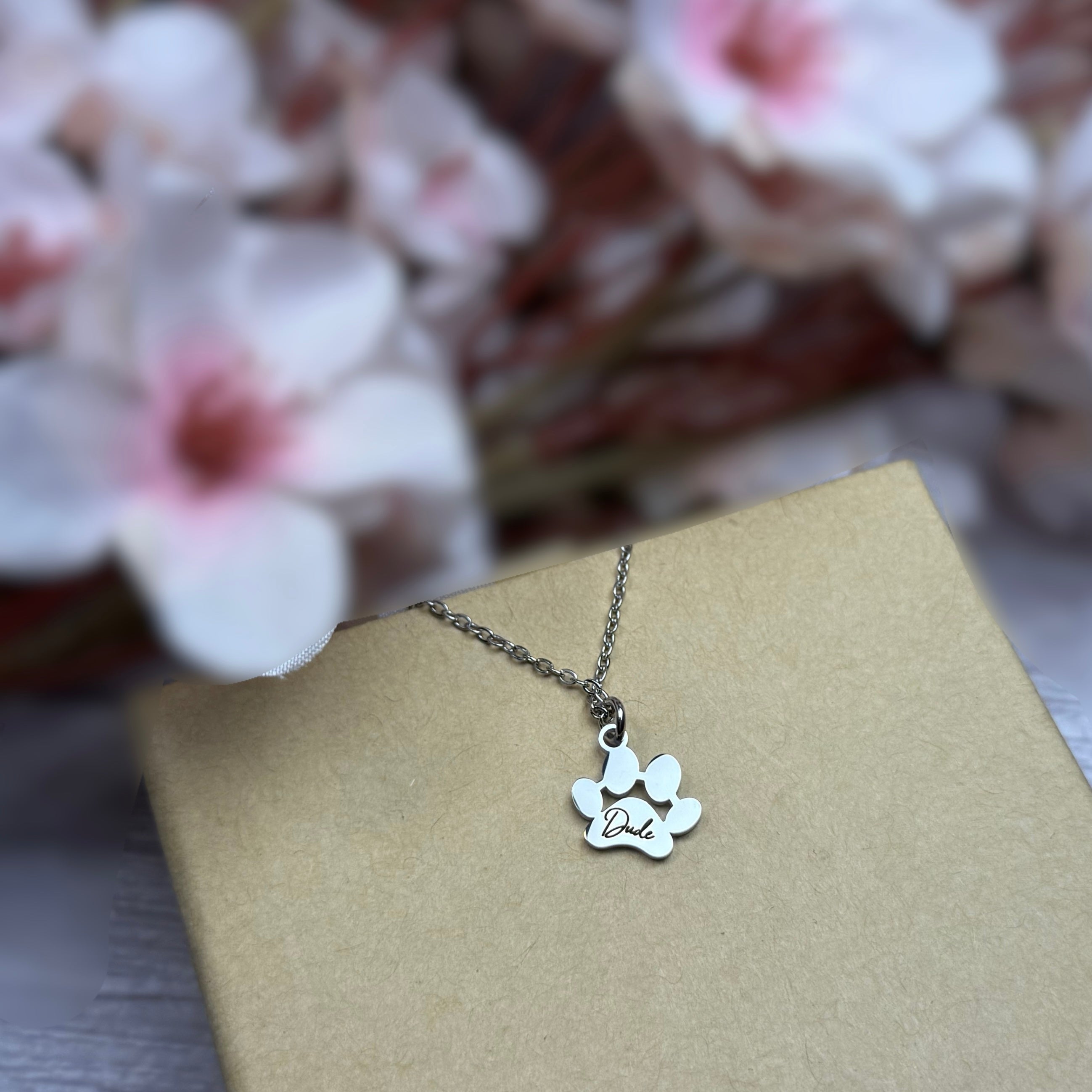 Custom Engraved Paw Print Necklace
