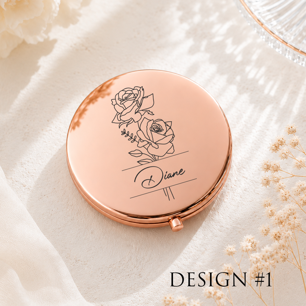 Engraved Birth Month Flower Compact Mirror