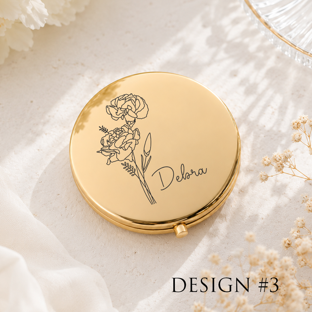 Engraved Birth Month Flower Compact Mirror