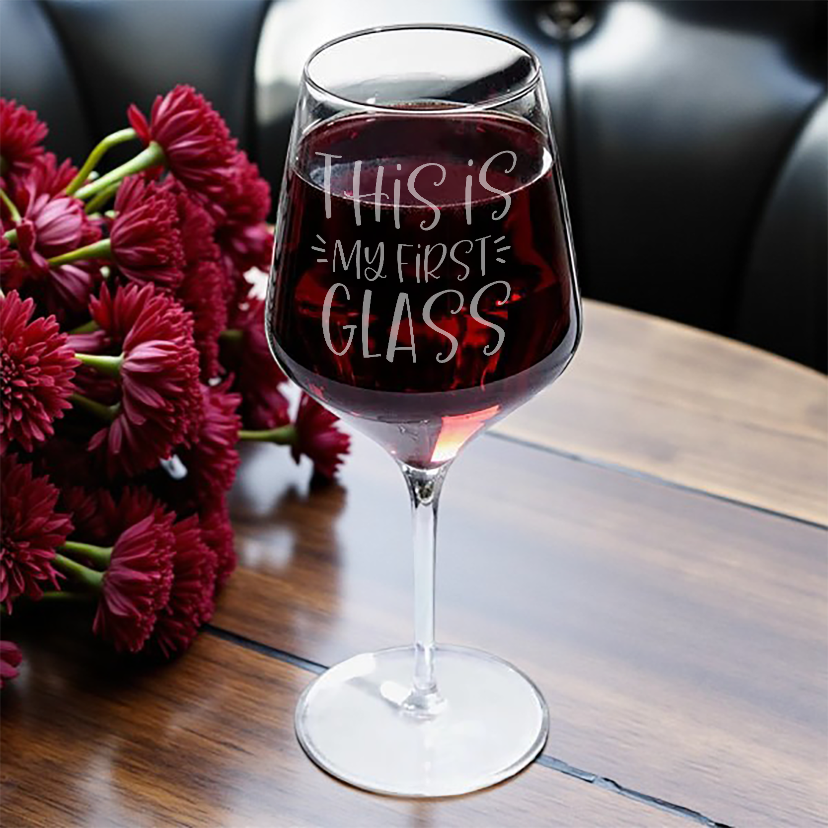 Two-Sided Snarky Wine Glass | “This Is My First Glass” + “#liesitellmyself”