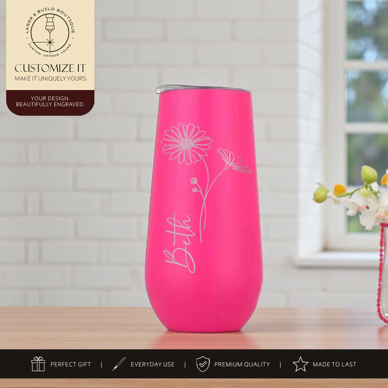 Engraved Champagne Flute | Personalized Affirmation Tumbler