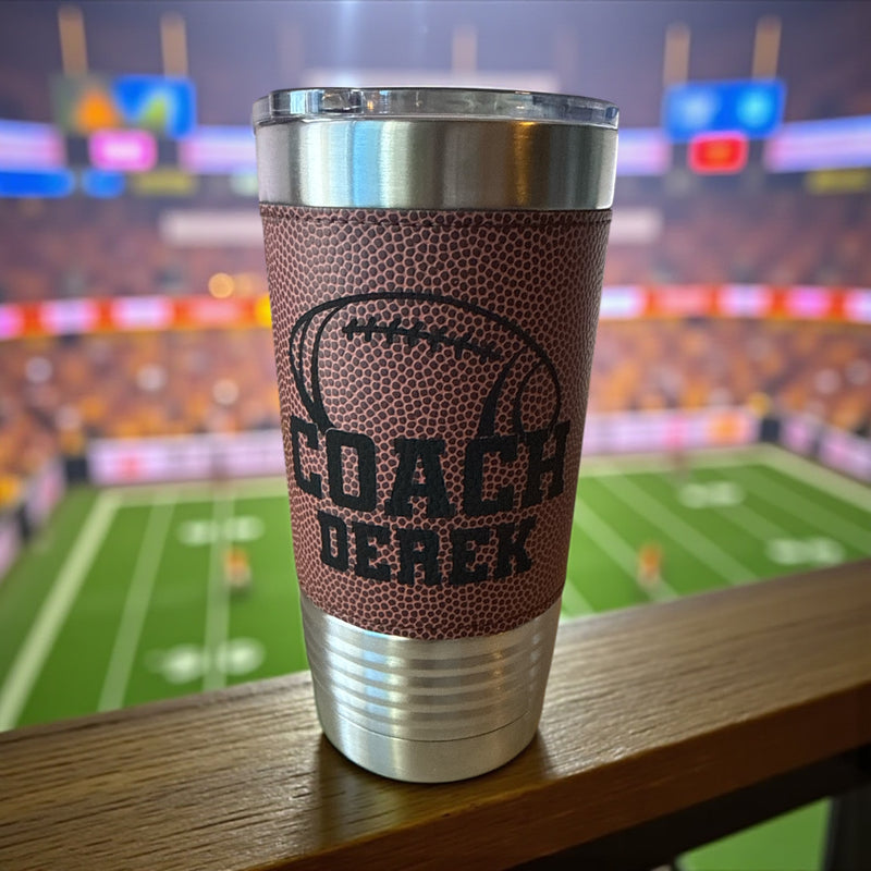 Custom Engraved Sports Tumblers | Leatherette Football, Baseball, Soccer & More