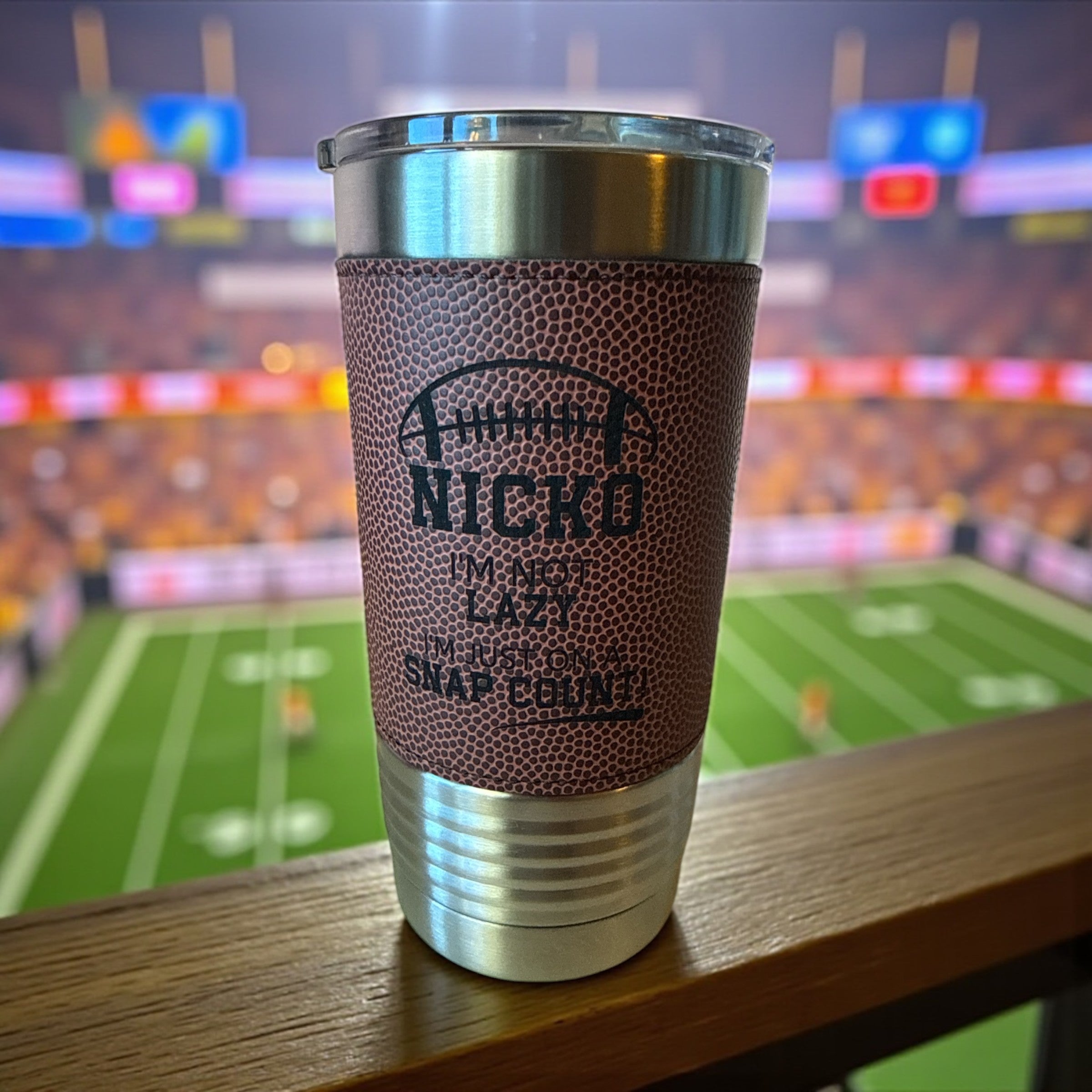 Custom Engraved Sports Tumblers | Leatherette Football, Baseball, Soccer & More