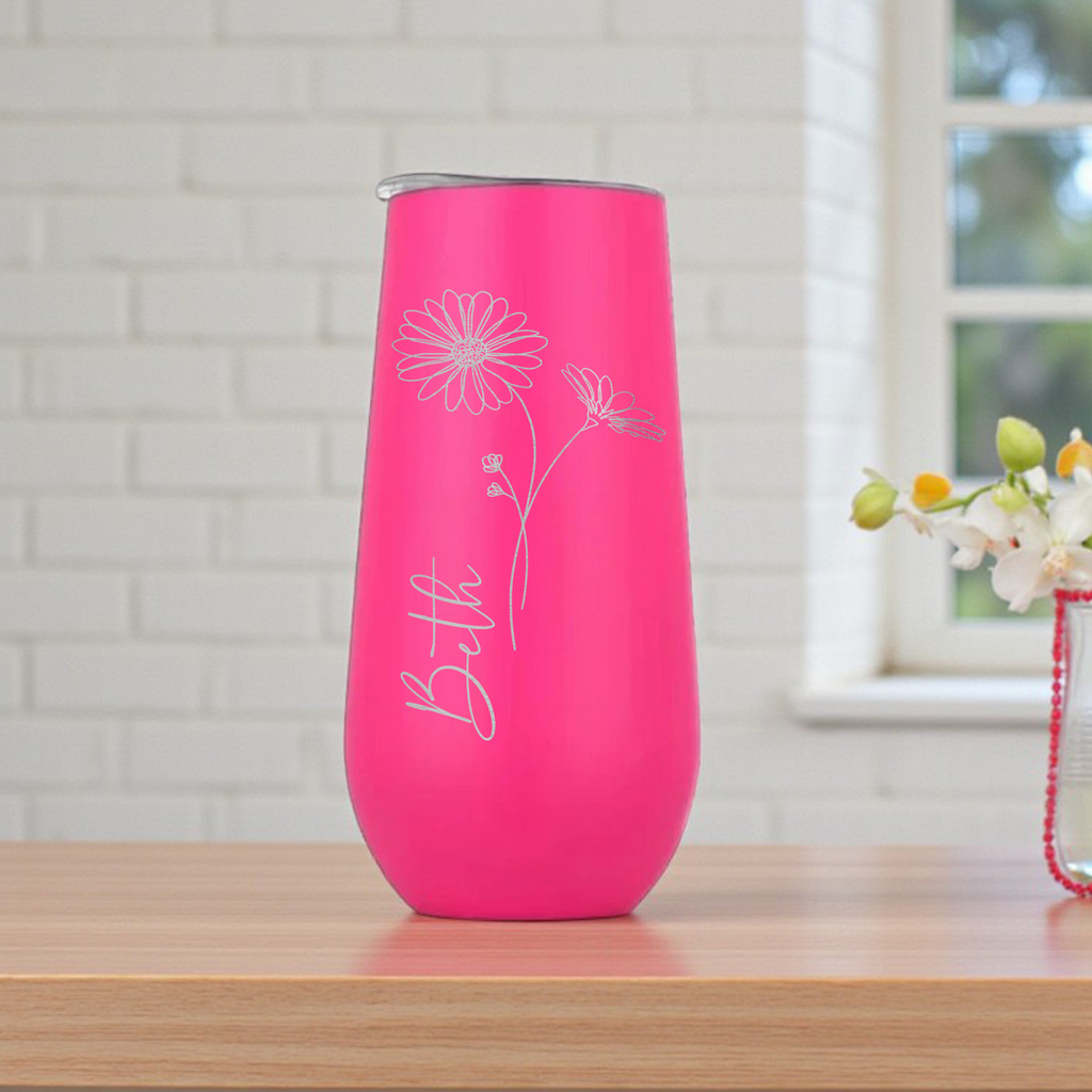 Personalized Affirmation Insulated Champagne Flutes with Floral Design