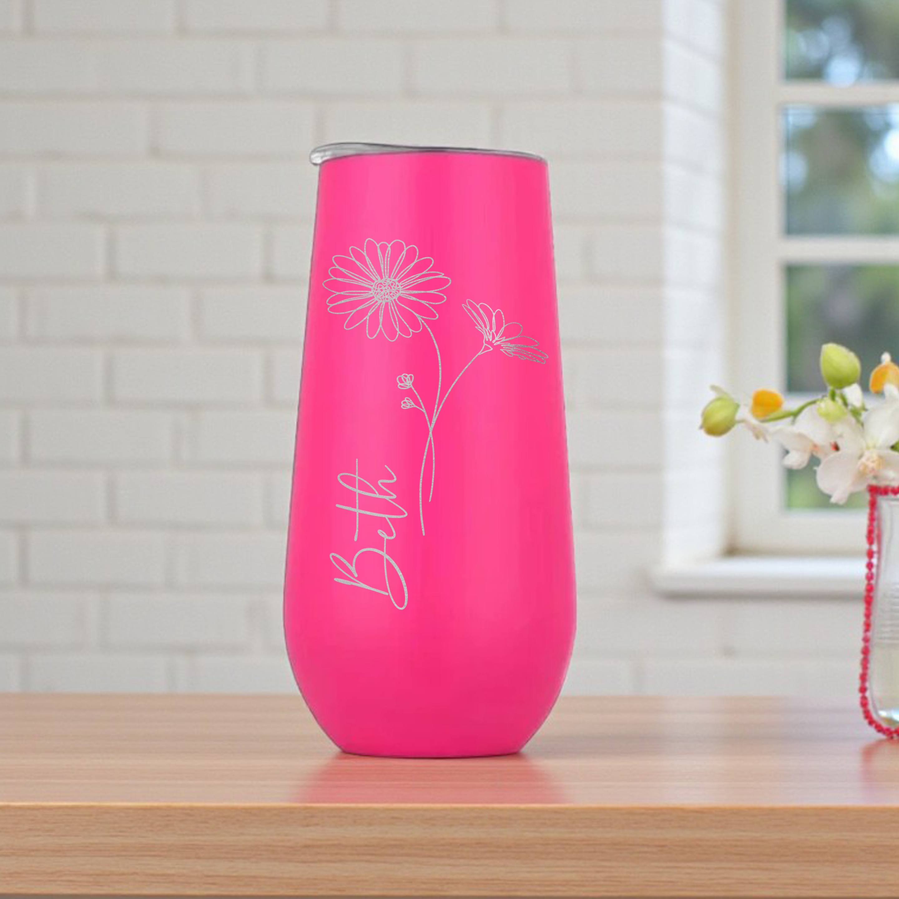 Personalized Affirmation Insulated Champagne Flutes with Floral Design