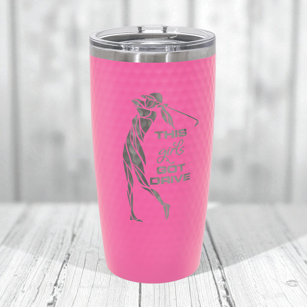 Dimpled Golf Ball Engraved Tumbler | 20oz Polar Camel Stainless Steel Cup with Golf Texture, Custom Laser Engraved Gift