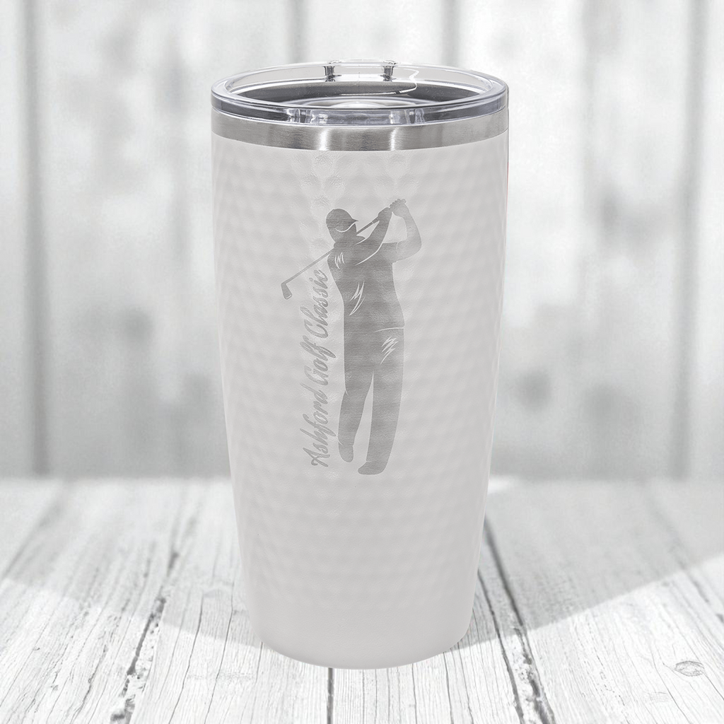 Dimpled Golf Ball Engraved Tumbler | 20oz Polar Camel Stainless Steel Cup with Golf Texture, Custom Laser Engraved Gift