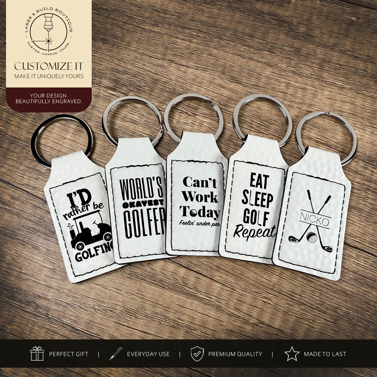 Custom Engraved Golf Ball Leatherette Keychain