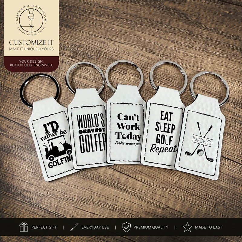 Custom Engraved Golf Ball Leatherette Keychain