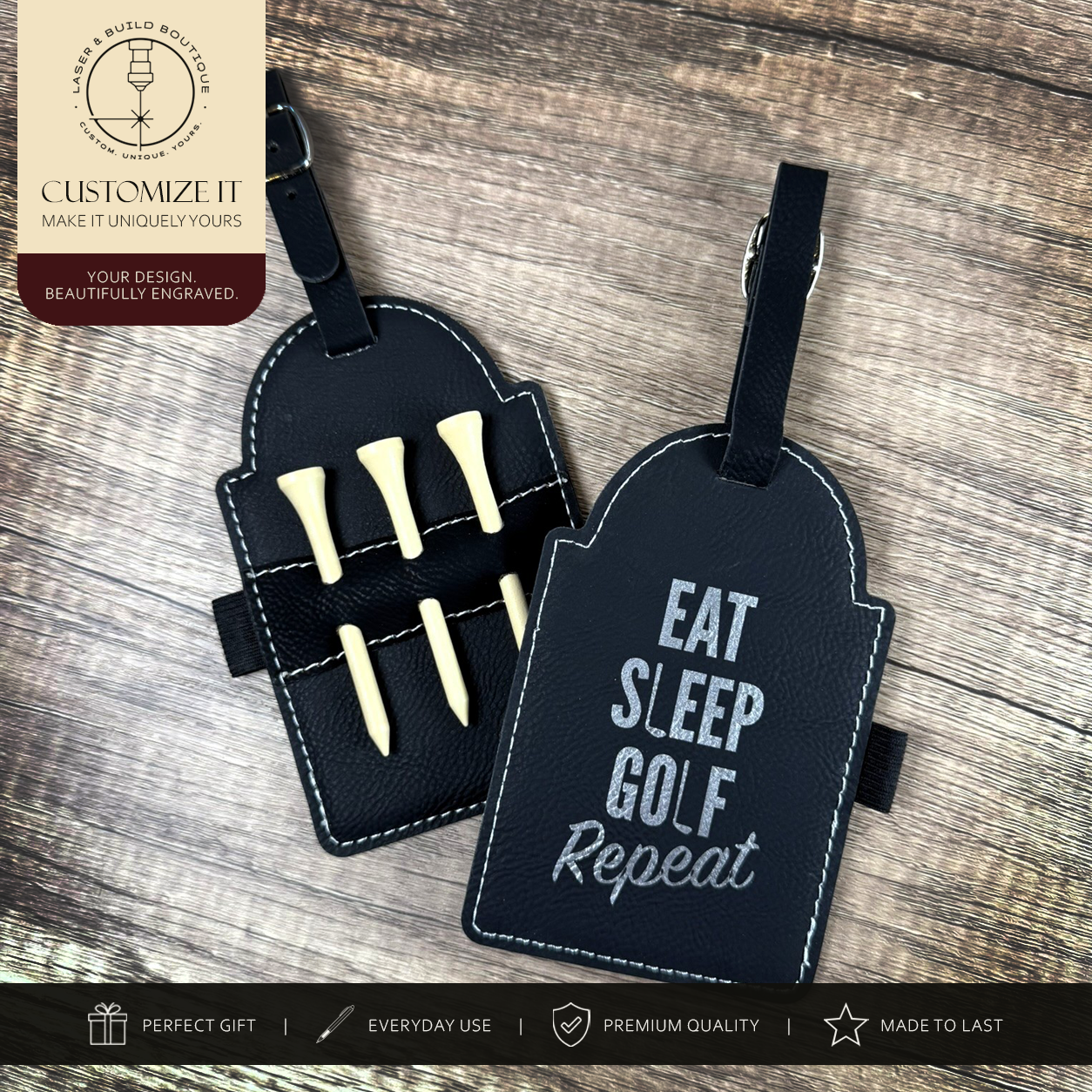 Custom Engraved Leatherette Golf Tee Holder