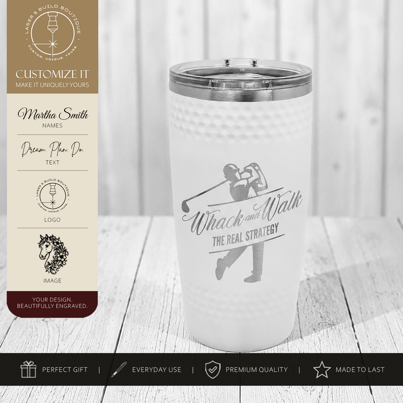 Dimpled Golf Ball Engraved Tumbler | 20oz Polar Camel Stainless Steel Cup with Golf Texture, Custom Laser Engraved Gift