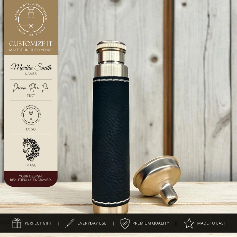 Custom Engraved 1oz Leatherette Wrapped Handshake Flask with Funnel