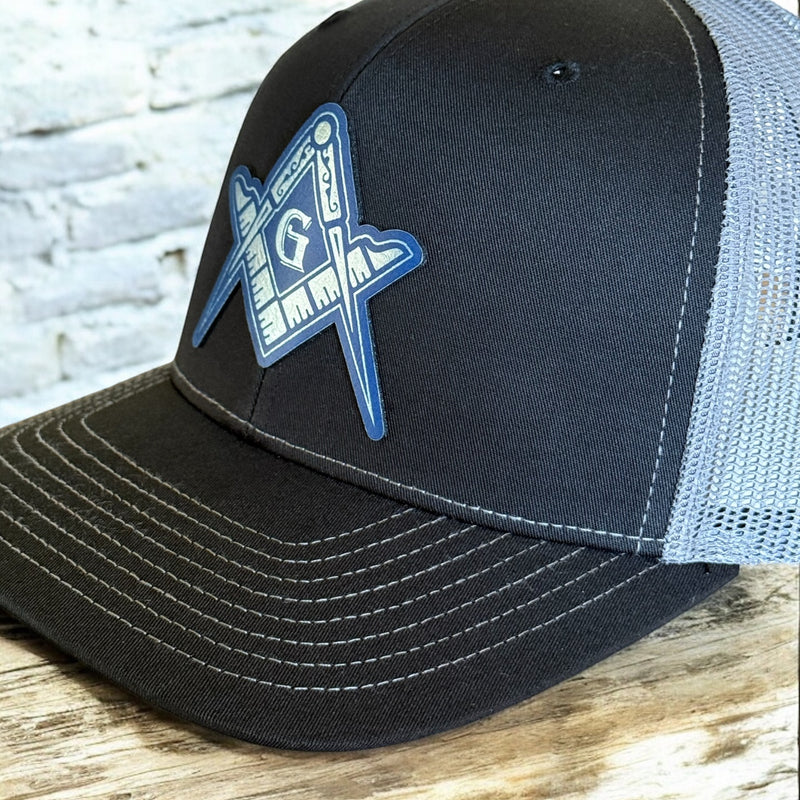 Custom Freemason Trucker Hat with Engraved Leatherette Patch
