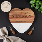 personalized charcuterie board heart shaped marble and acacia board