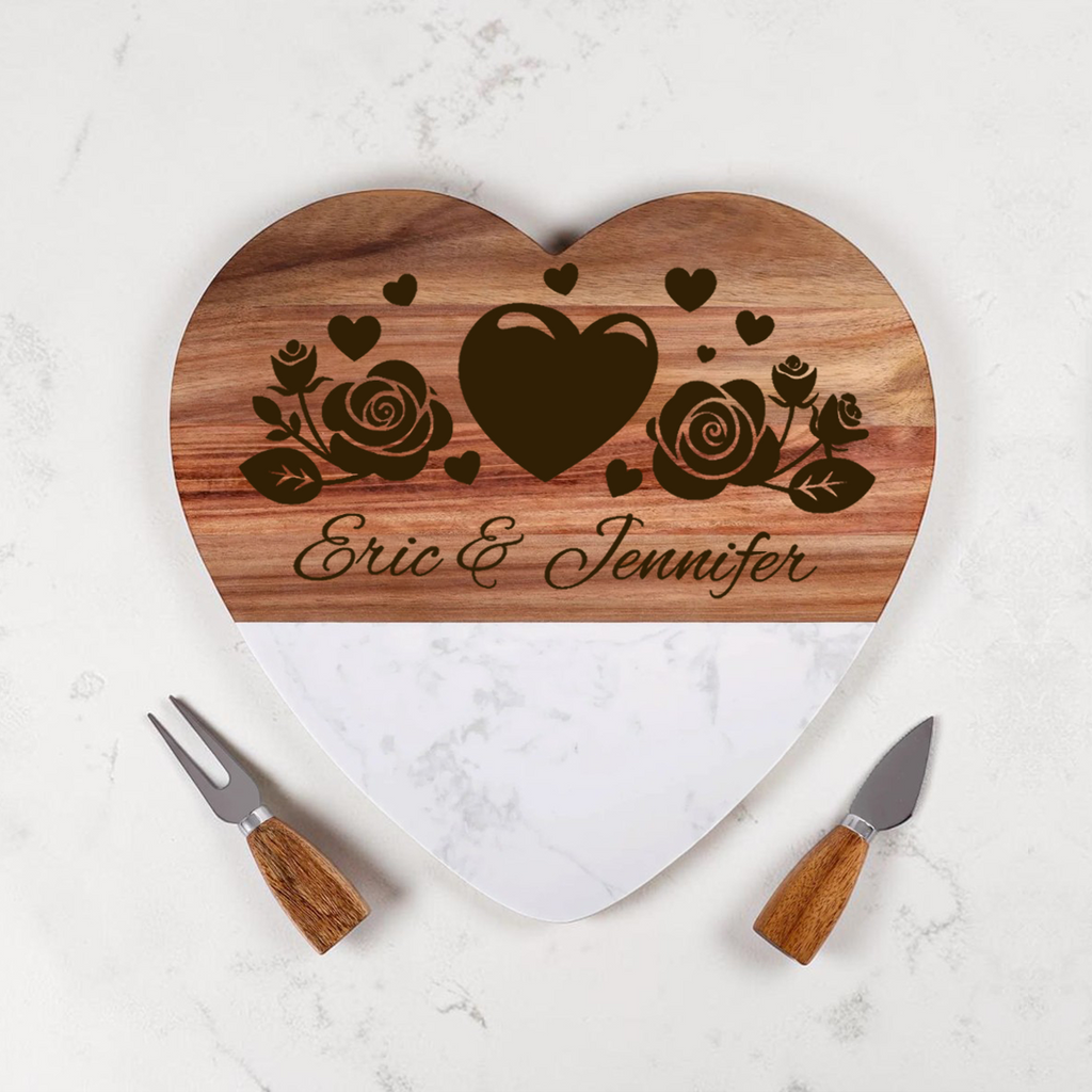 Personalized Charcuterie Board | Heart Marble & Acacia