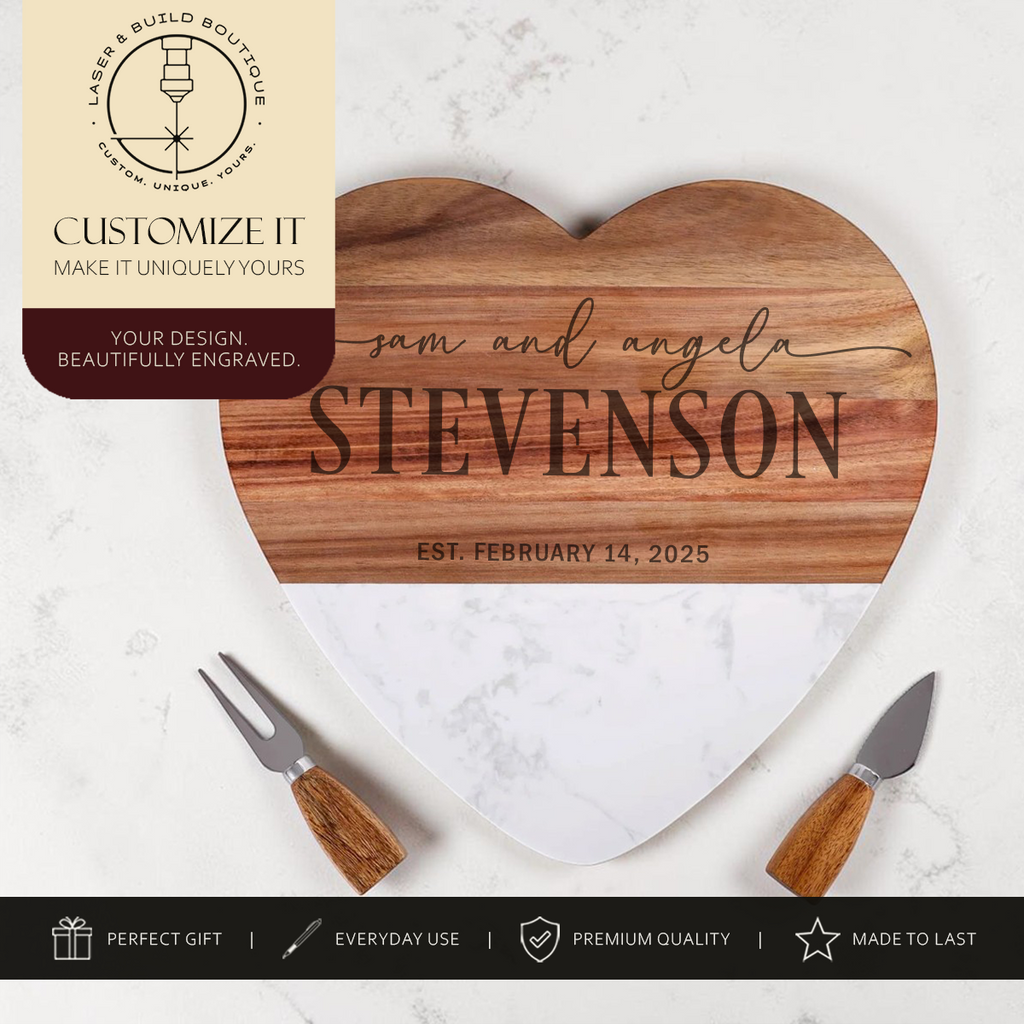 Personalized Charcuterie Board | Heart Marble & Acacia