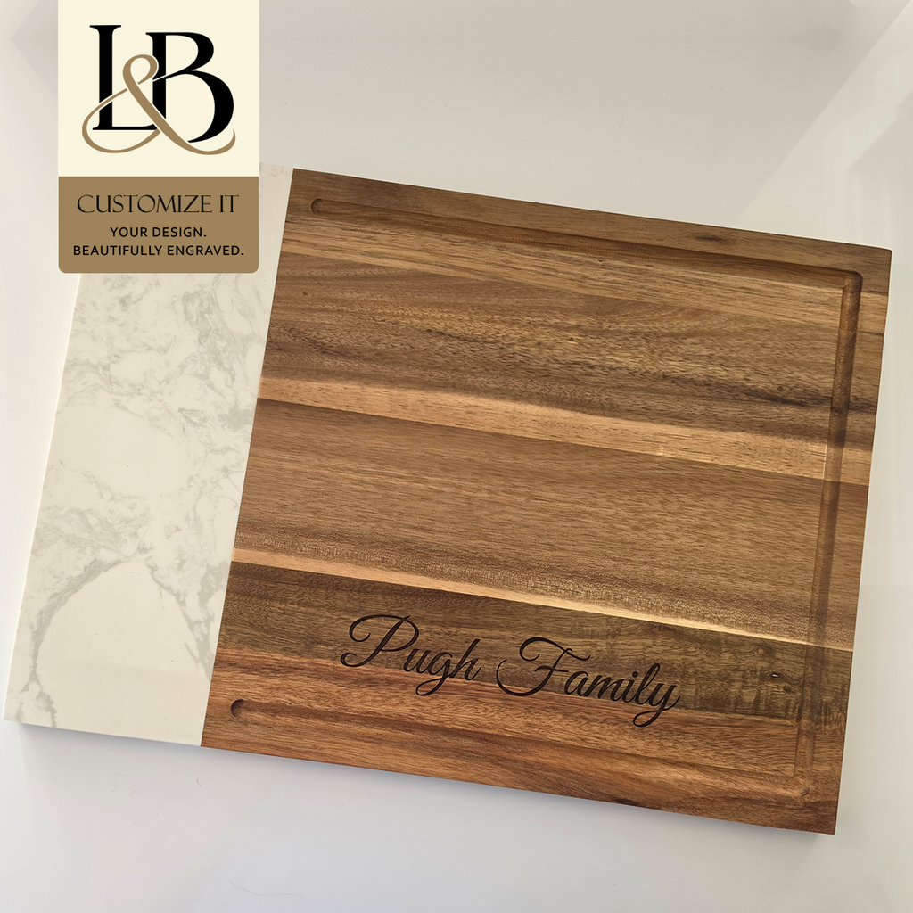 Personalized Charcuterie Board | Marble & Acacia Wood