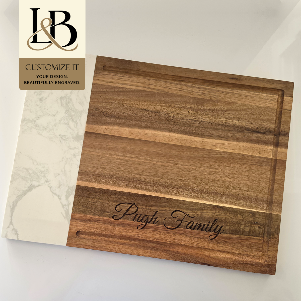 Personalized Charcuterie Board | Marble & Acacia Wood