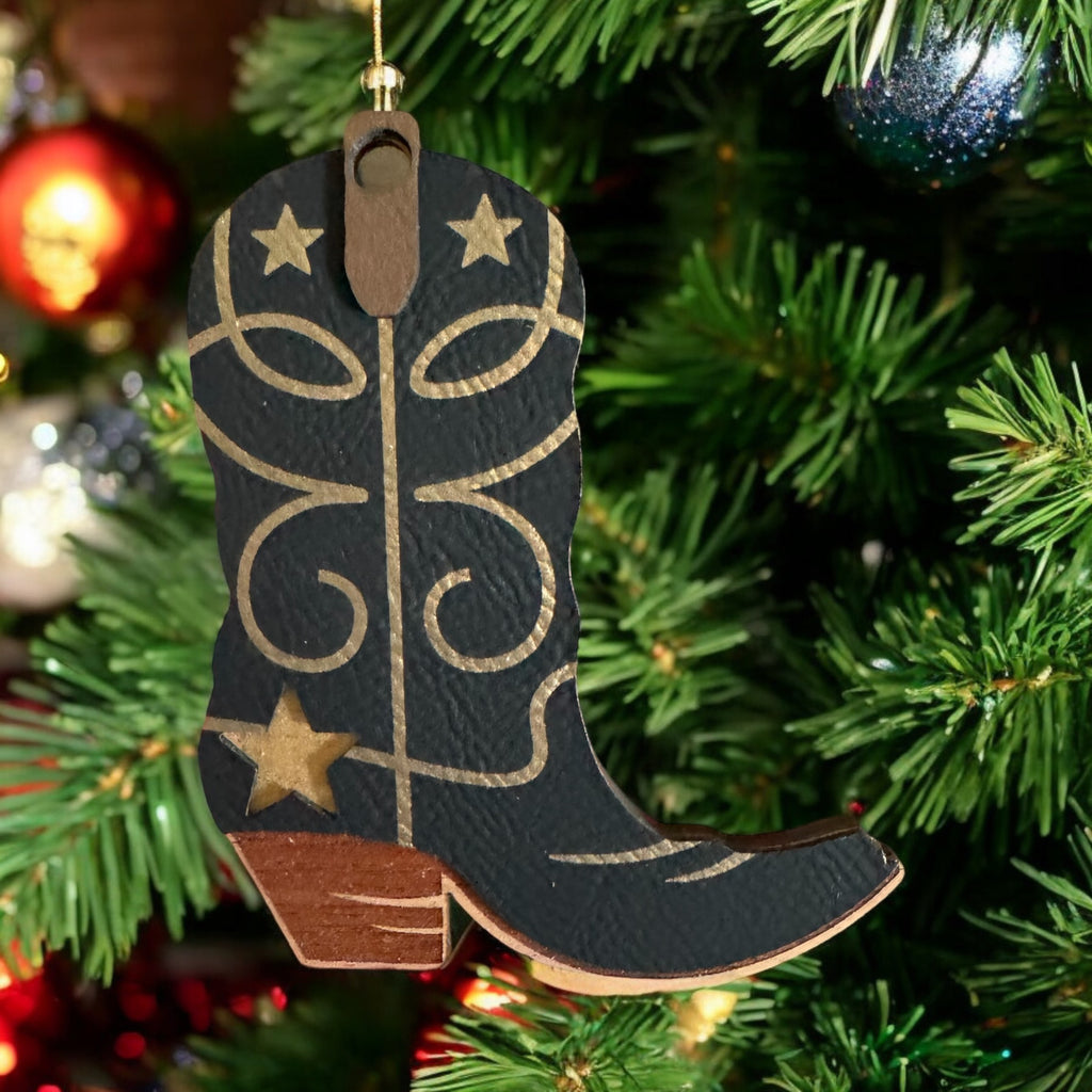 Leather Cowboy Boot Handmade Ornament