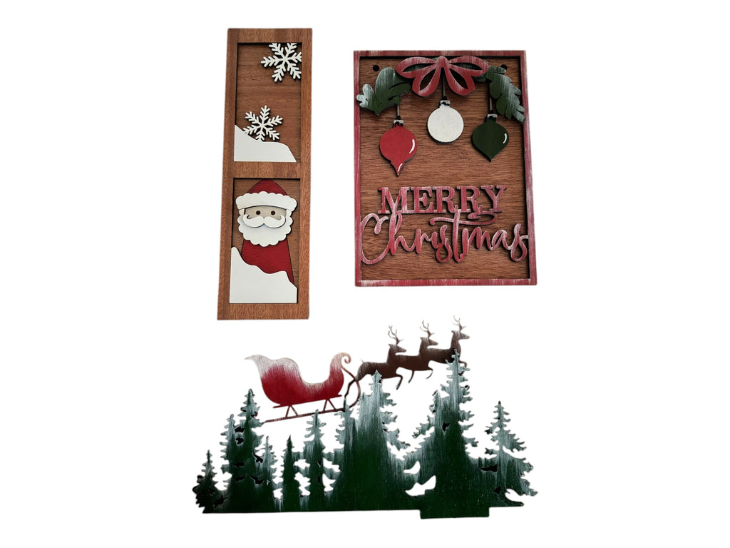 Christmas "Santa and Sleigh" Interchangeable Sign Set for Wooden Post
