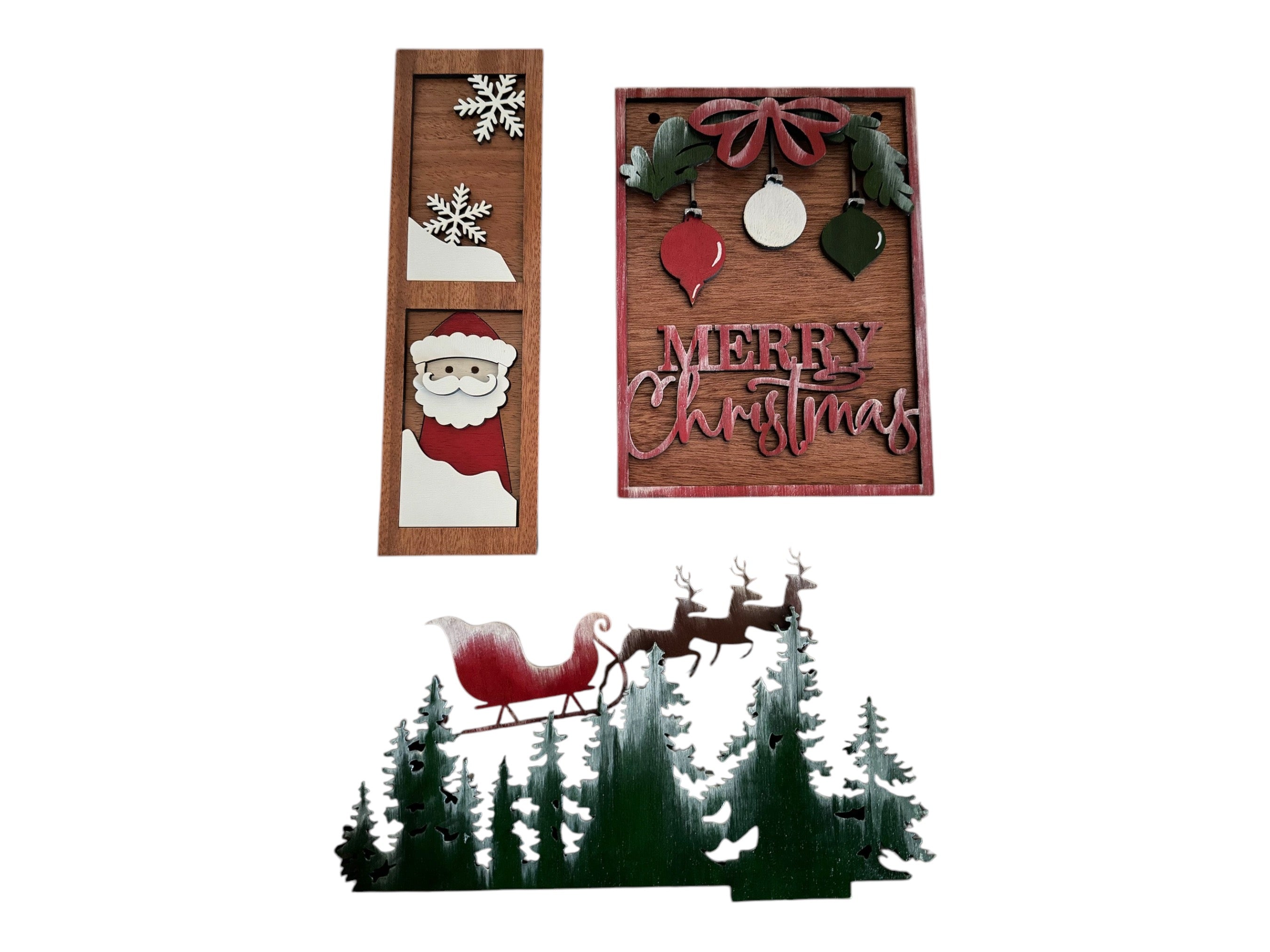 Christmas "Santa and Sleigh" Interchangeable Sign Set for Wooden Post