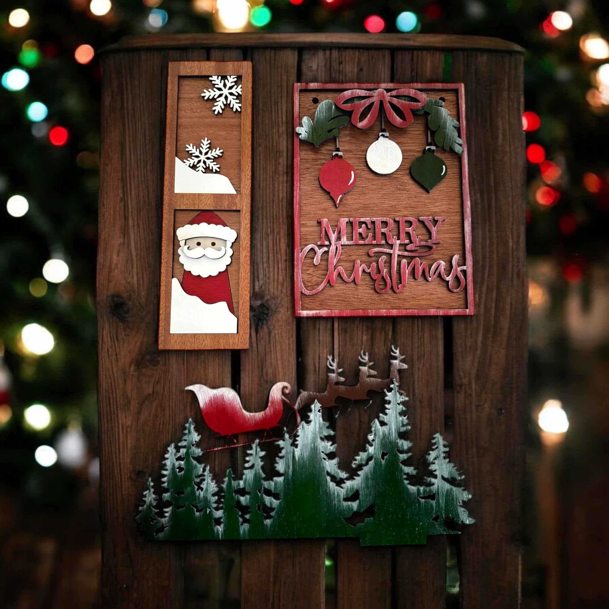 Christmas "Santa and Sleigh" Interchangeable Sign Set for Wooden Post