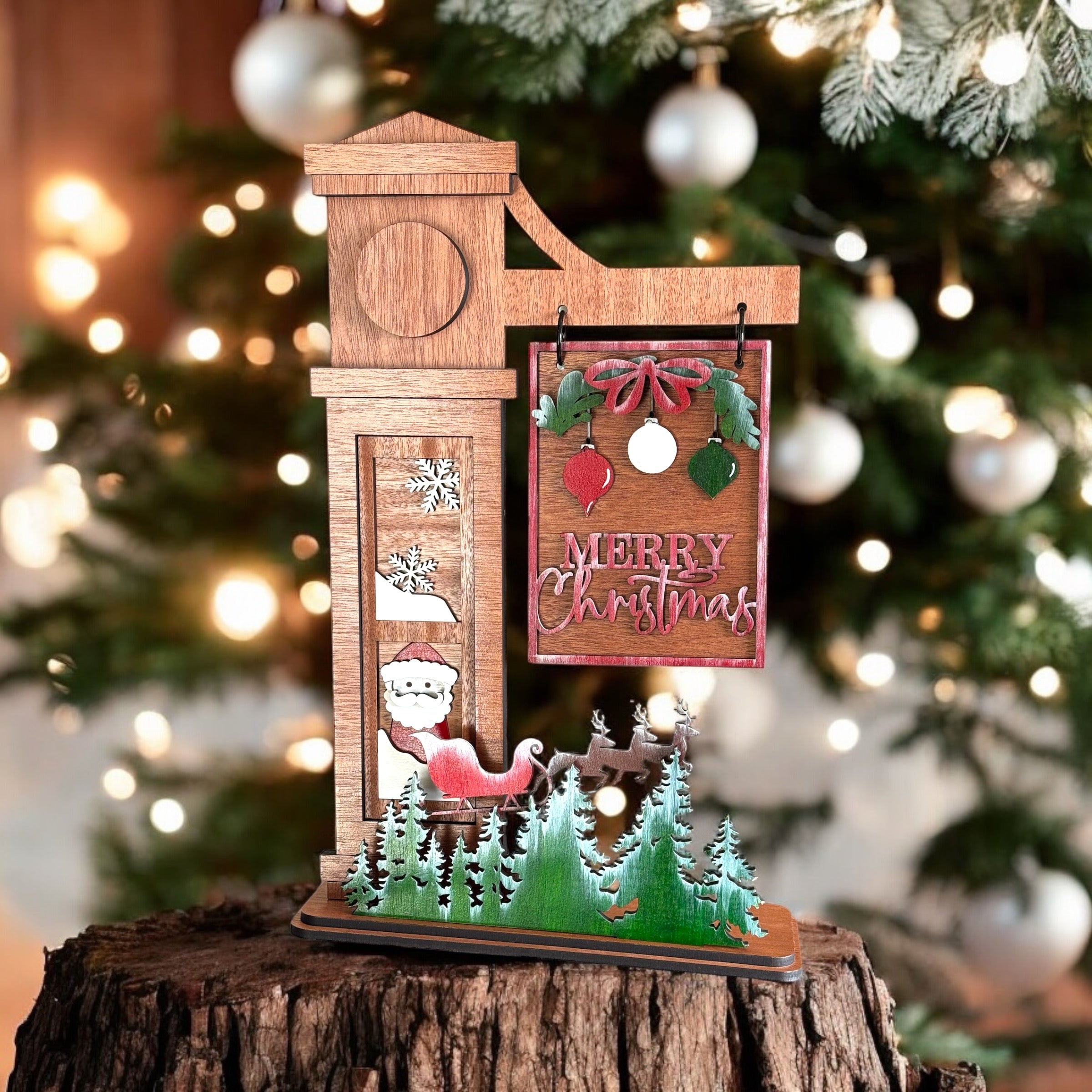 Christmas "Santa and Sleigh" Interchangeable Sign Set for Wooden Post