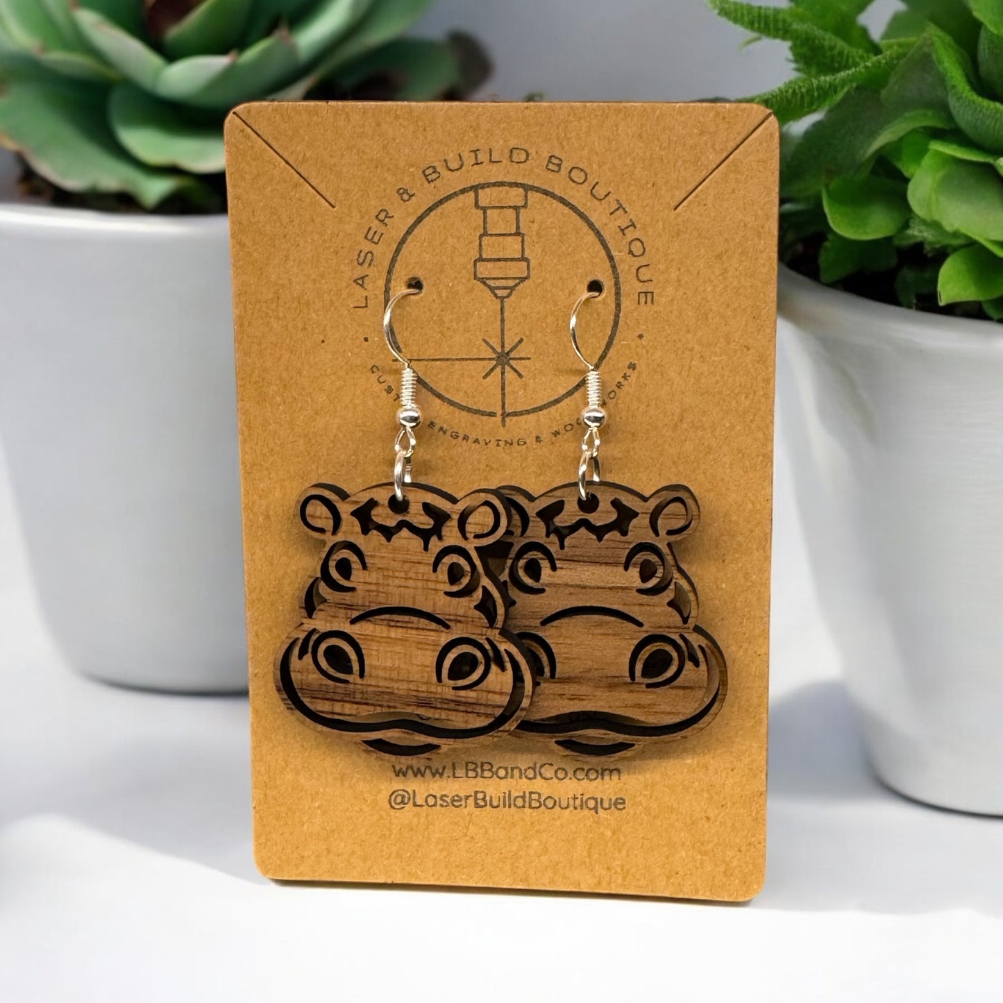 Hippo Head Wooden Earrings