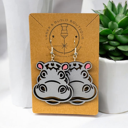 Hippo Head Wooden Earrings