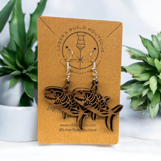 Wooden Shark Skeleton Earrings