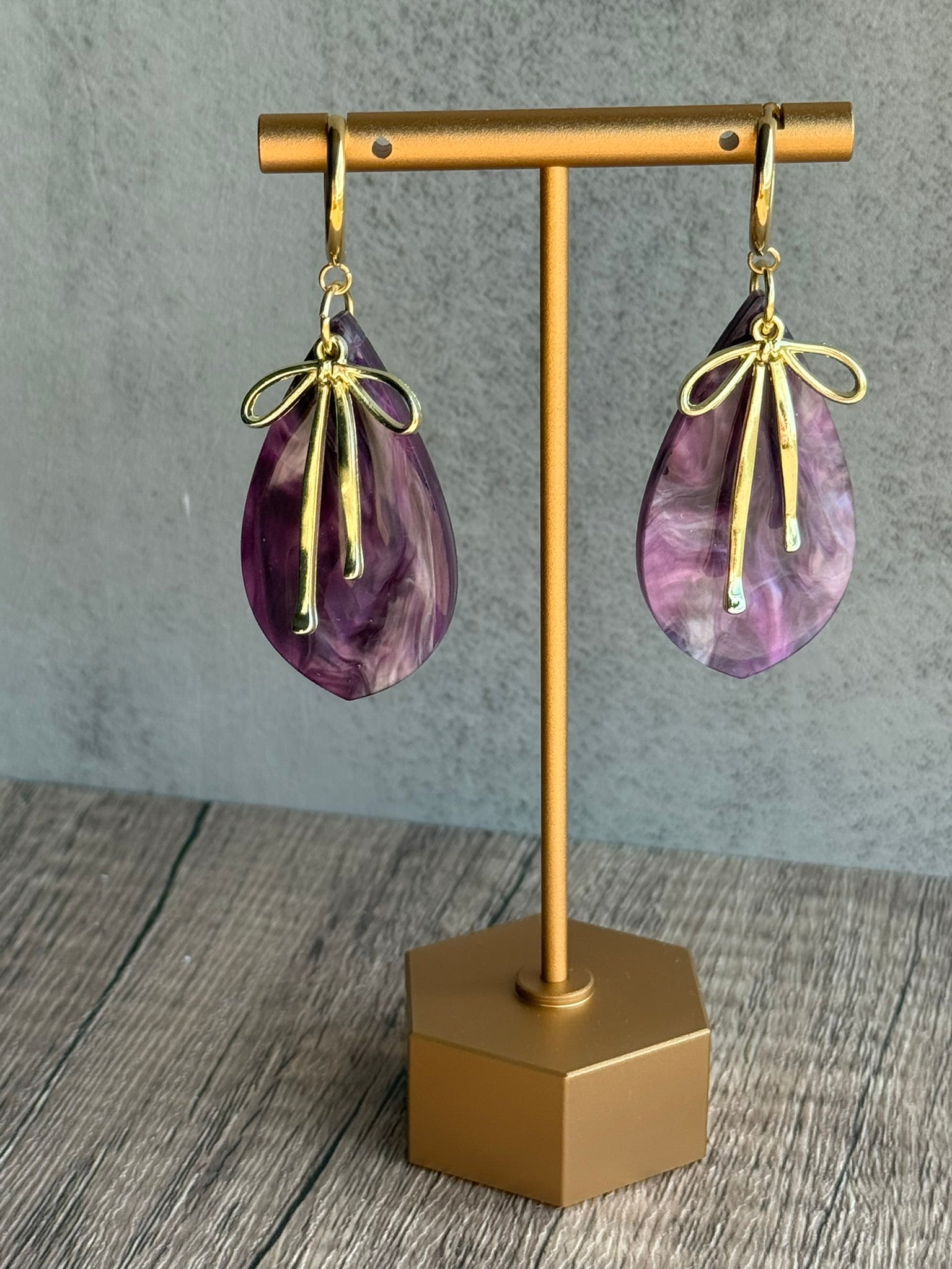 Pearl Acrylic Teardrop Earrings with Bow